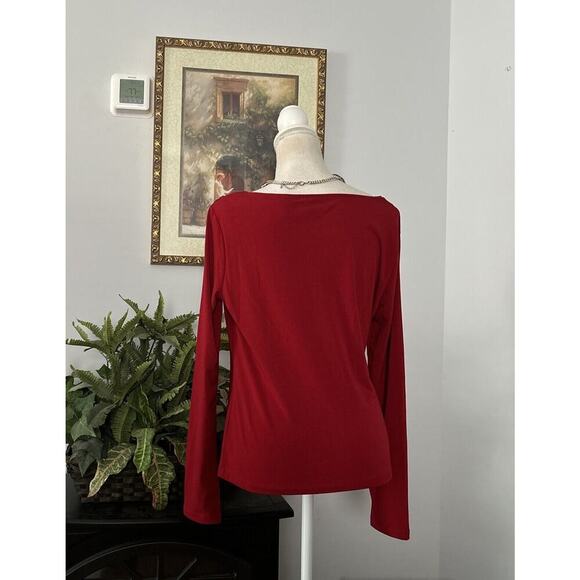 New York & Company women's stretch Blouse Size Small Red Long Sleeve Pullover - Picture 9 of 14